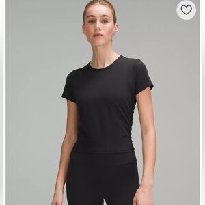 NWT All It Takes Ribbed Nulu Short Sleeve Crop Tee Shirt Top Side Cinch Black 6